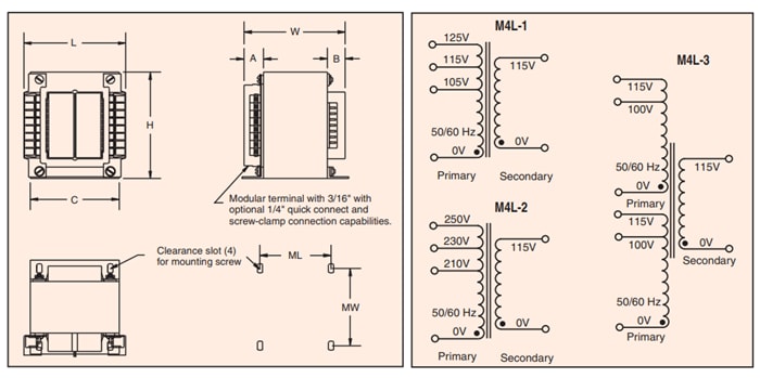 Mechanical Drawing - Signal Transformer / Bel M4L More-4-LESS™ International Transformers